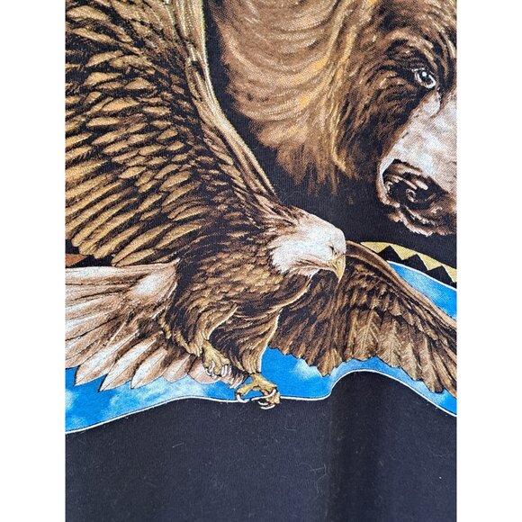 Native American Graphic T-Shirt M Gildan Cotton Black Eagle Bear Vintage Unisex - Picture 5 of 11